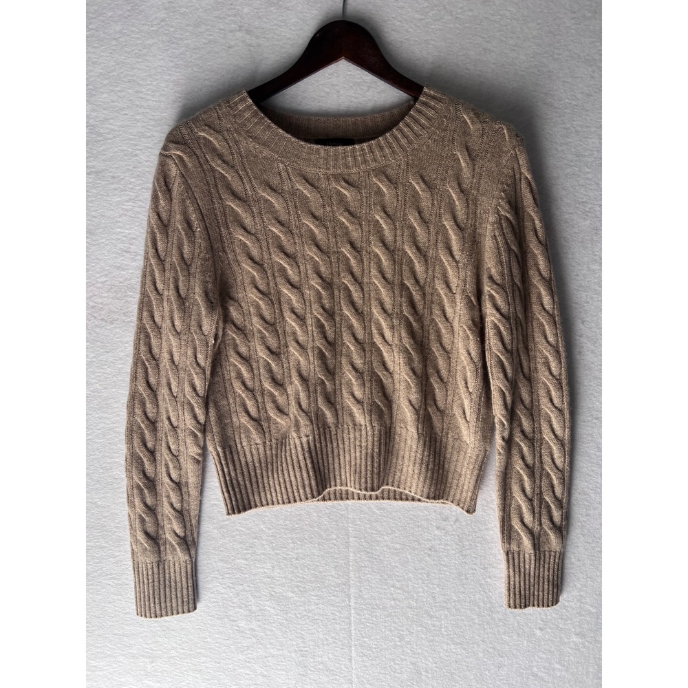 Quince Mongolian Cashmere Cable Knit Sweater Camel Tan Crew Neck Womens Medium